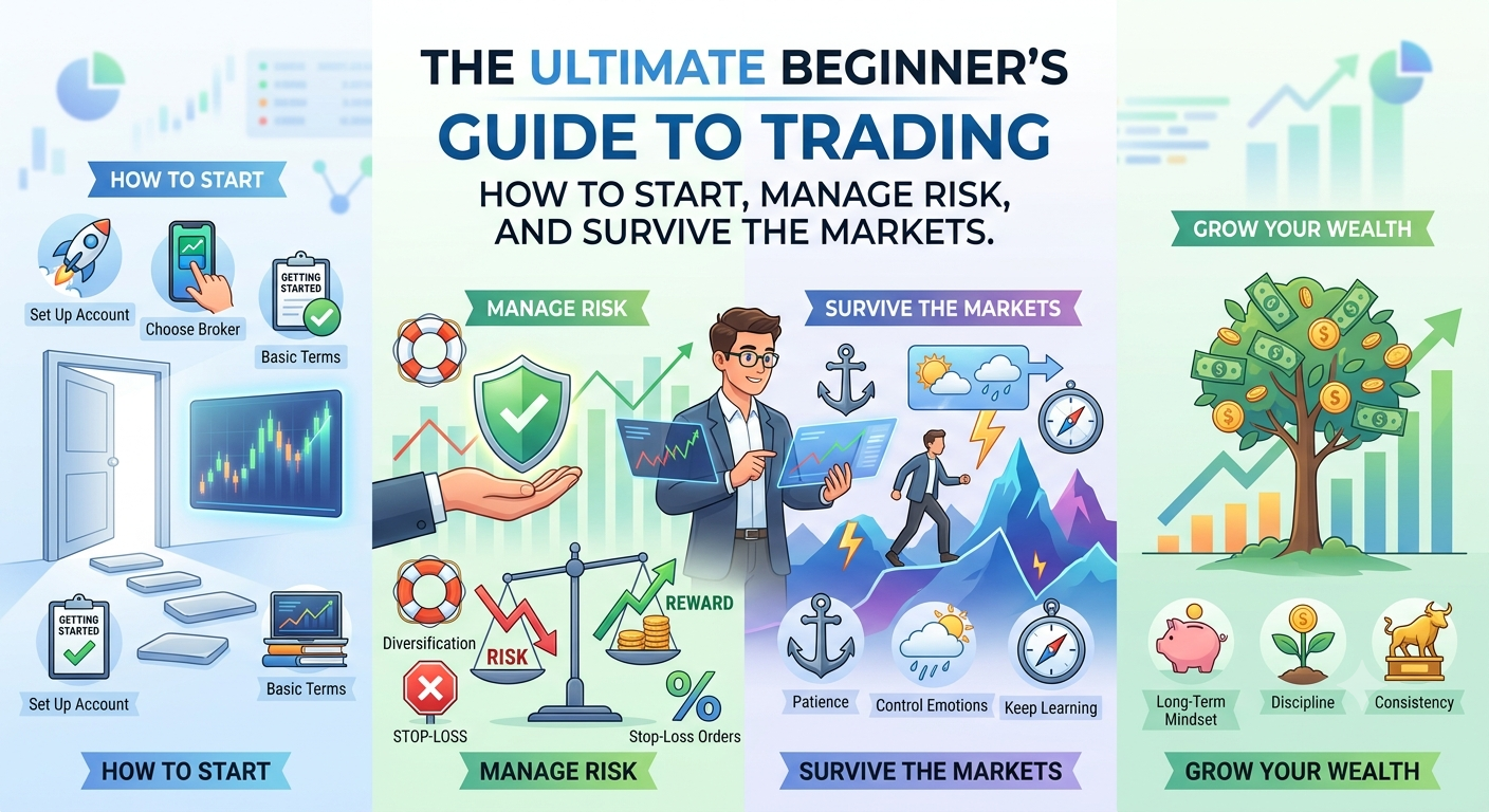 The Ultimate Beginner’s Guide to Trading: How to Start, Manage Risk, and Survive the Markets